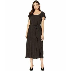 Rachel Pally Crepe Sibil Dress XS Black Square Neck Flutter Sleeve Tie Waist